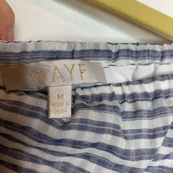 WAYF gingham print picnic dress flared tiered sleeves blue white strapless 3264 - Picture 7 of 12